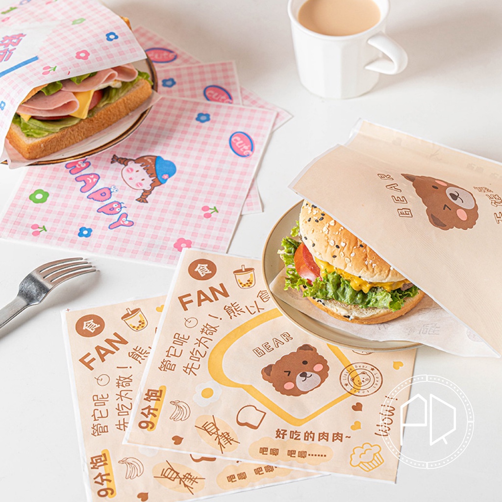 [20pcs] Toast Bear Greaseproof Food Pouch Food Pocket Lunch Box ...