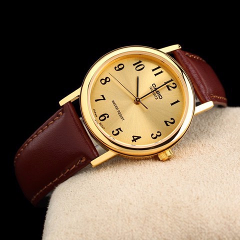 [Original] Casio MTP-1095Q-9B1 Men Brown Leather Gold Analog Casual Watch