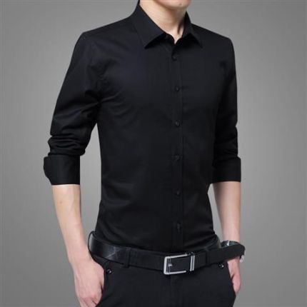 Hot Men Slim Fit Long Sleeve Korean Style Classic Shirt Pure Color ...