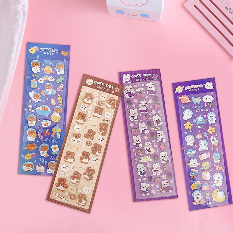 2 Sheets Cartoon Laser PET Stickers Cute Space Series Deco Stickers ...