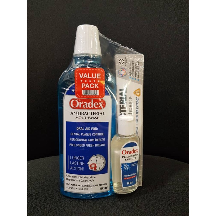 ORADEX ANTIBACTERIAL MOUTHWASH 750ML + TOOTHPASTE 120G + HAND SANITIZER ...