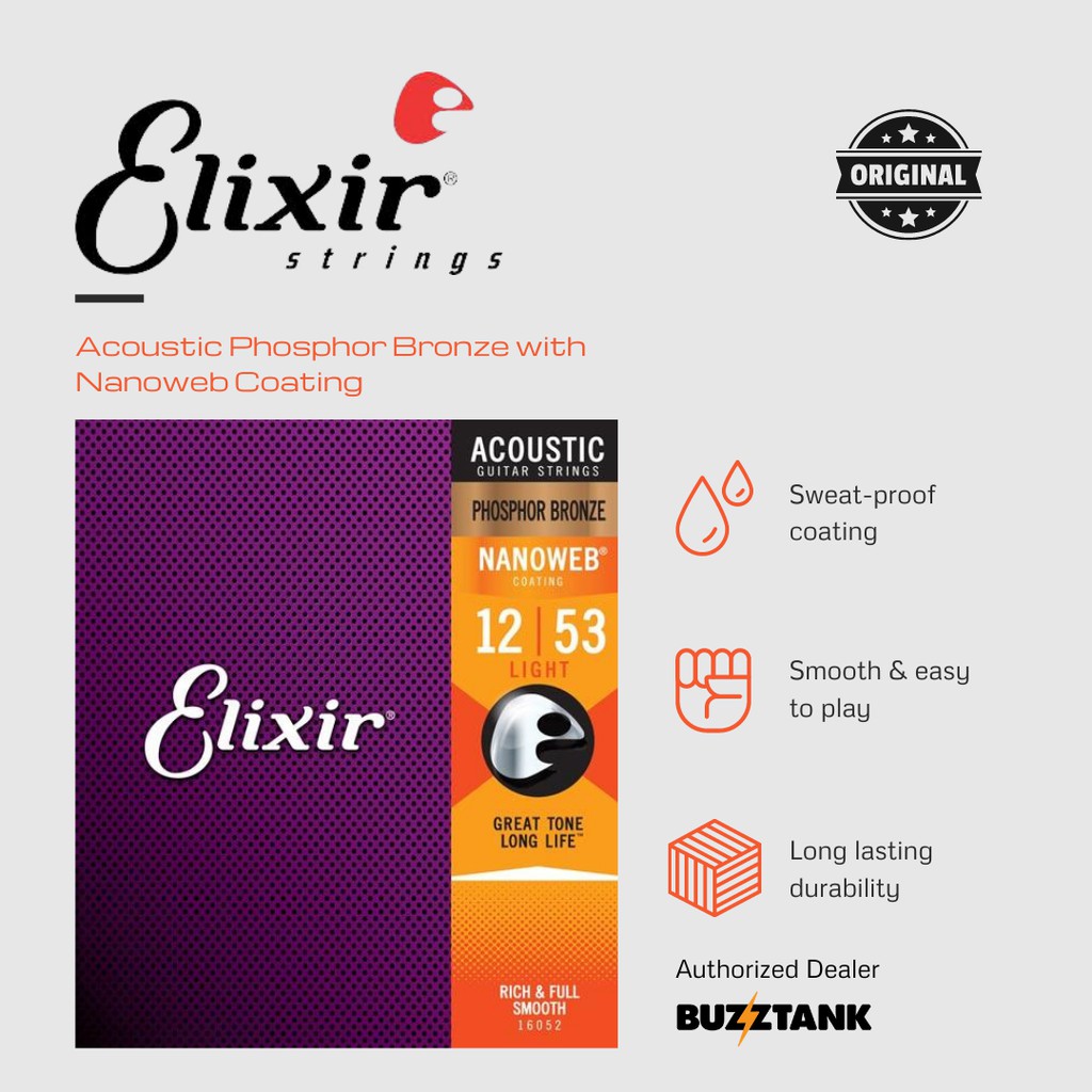 Elixir Nanoweb Acoustic Guitar Strings Phosphor Bronze 10 11 12