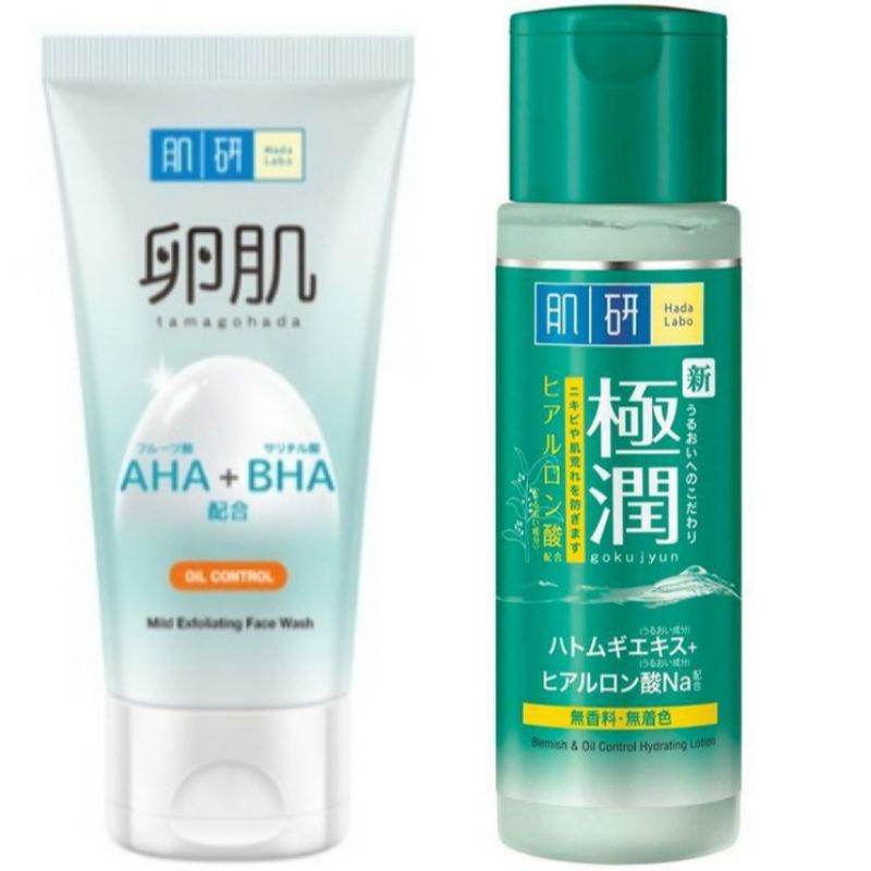 Hada Labo AHA/BHA Face Wash 130g + Blemish & Oil Control Lotion 170ml ...
