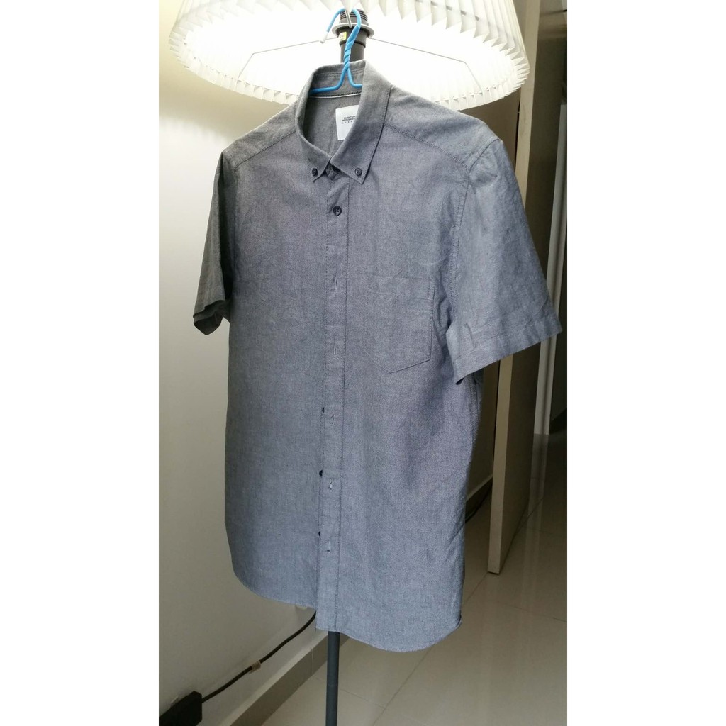 Burton Menswear London Grey Short Sleeve Oxford Shirt Shopee