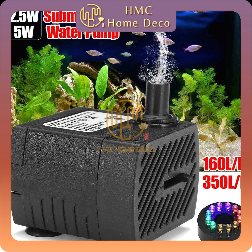 SUBMERSIBLE WATER FOUNTAIN PUMP 5W 12 LED AQUARIUM POND FEATURE ...