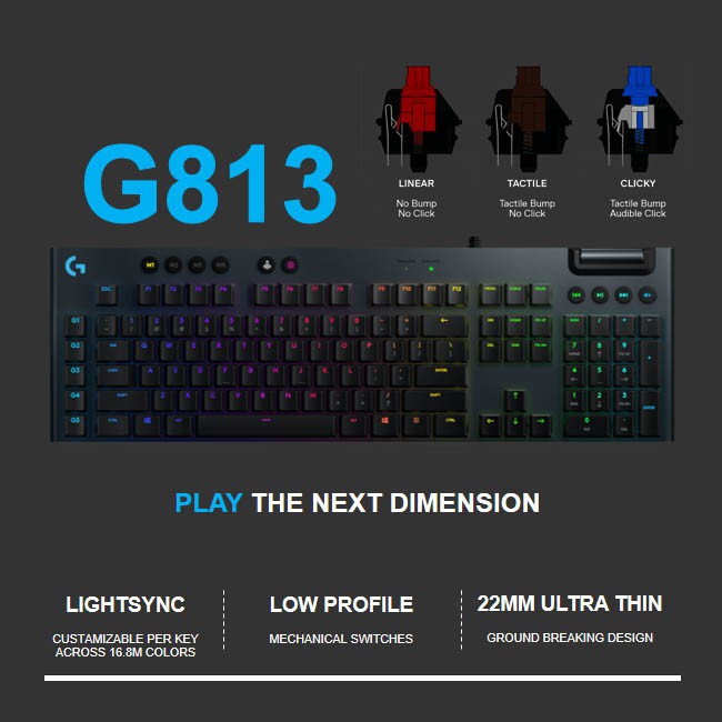 Logitech G813 Gaming Rgb Backlit Mechanical Keyboard PAsus Rogrammable ...
