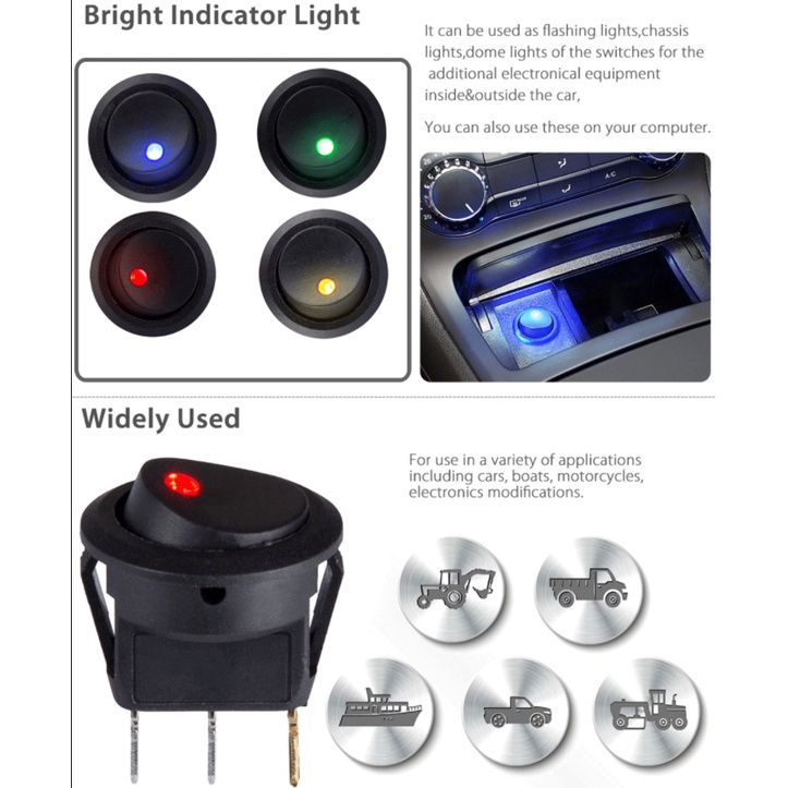 12V LED Dot Light Switch Car Auto Boat Rocker Round 3Pin ON / OFF