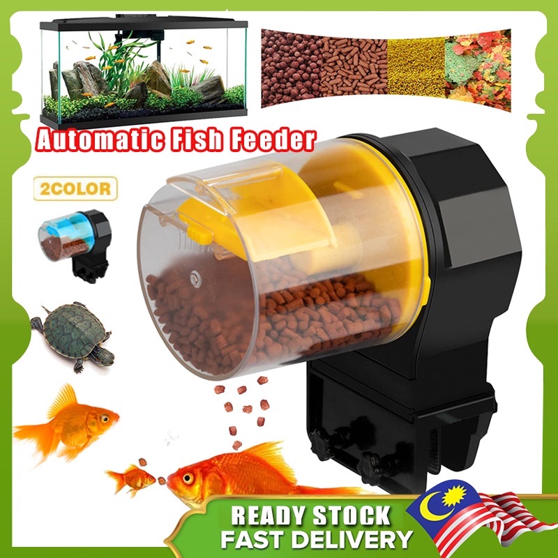 Battery operated fish outlet feeder