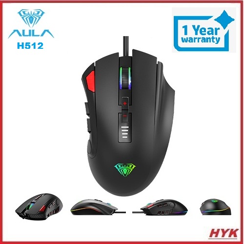 AULA H512 Gaming Mouse RGB with 12 Side Buttons Macro Programming USB ...