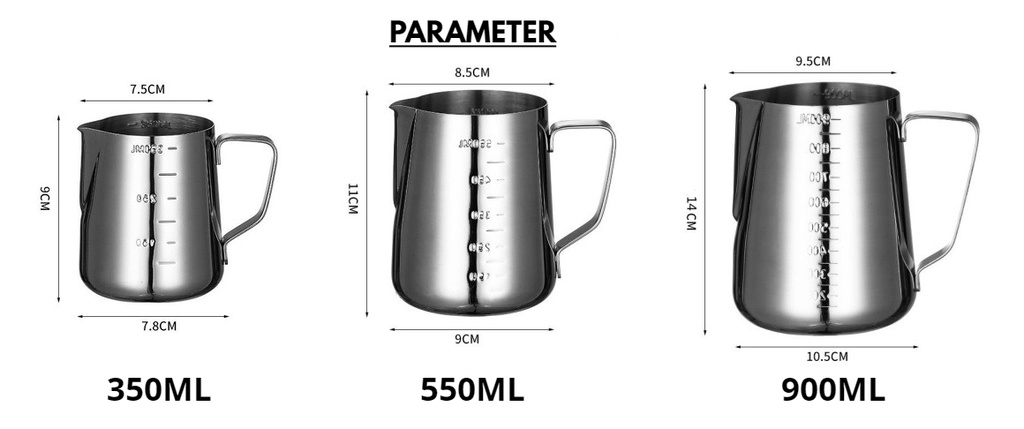 Stainless Steel Milk Frothing Jug Pitcher Measuring Scale Frother ...