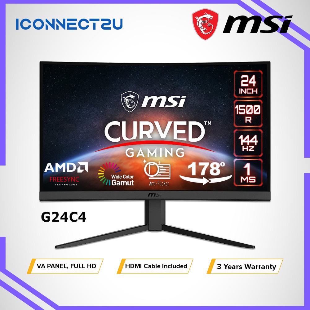 MSI Optix 23.6" G24C4 144Hz 1ms FHD VA FreeSync FHD Curved Gaming ...