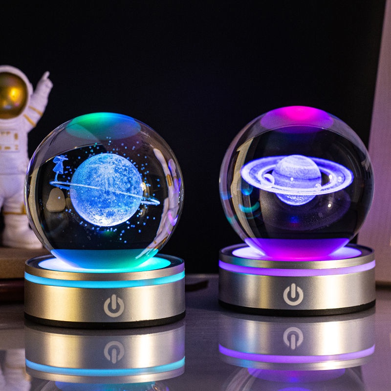 Glowing Planetary Crystal Ball Galaxy Astronaut Night Lights USB Power ...