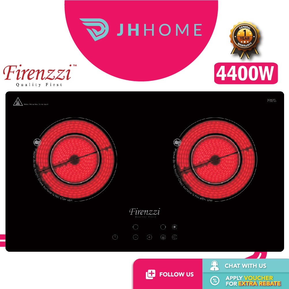 Firenzzi 2200W 2 Cooking Zone Built In / Free Standing Crystal Glass