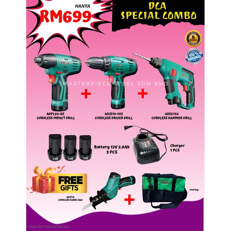 DCA 12V COMBO SET 699 ADJ1010Z CORDLESS IMPACT DRILL + ADPL028Z