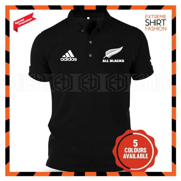 lengan pendek Polo T Shirt Adidas All Black Rugby Logo Sulam Embroidery ...