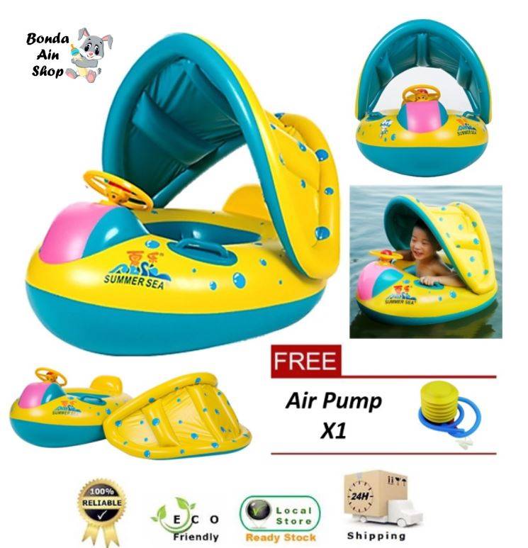 Float Ring Water Boat Sun Shade Baby Child Swimming Pool Pelampung Bayi ...