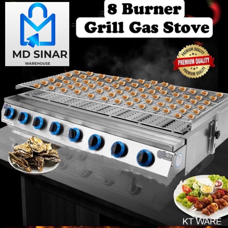 MD SINAR Stainless Steel Commercial Gas BBQ Grill Stove ( 8 Burner