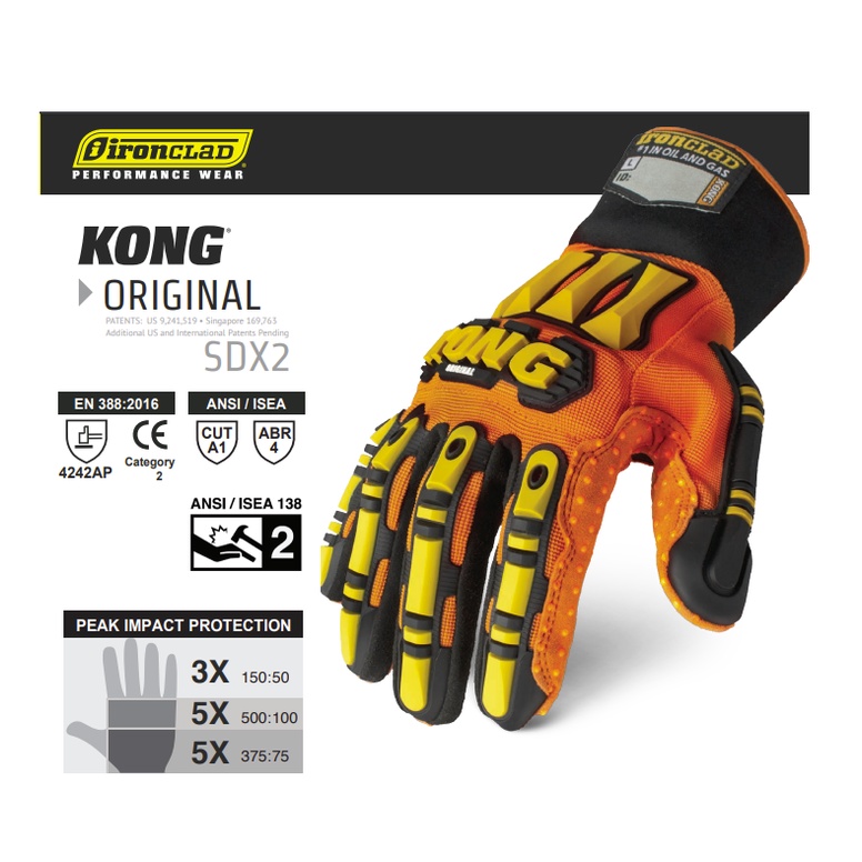 🔥Genuine, Ready Stock🔥IRONCLAD KONG® ORIGINAL IMPACT GLOVE- SDX2