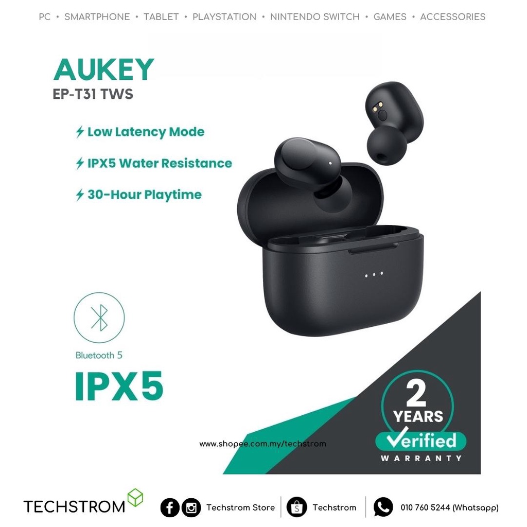 AUKEY EPT31 TWS Wireless Charging Earbuds Elevation inear Detection