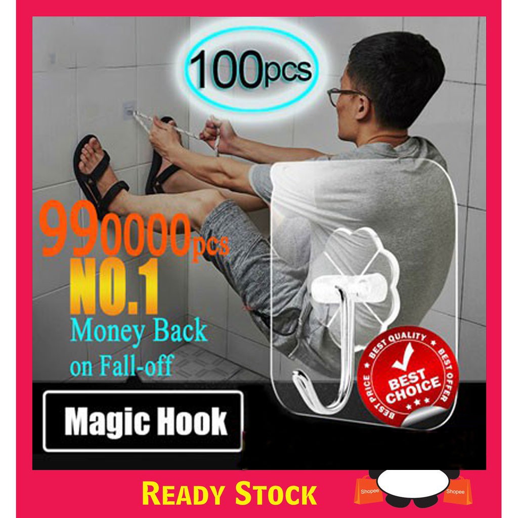 100pcs magic hook, kitchen without nails transparent strong sticky ...