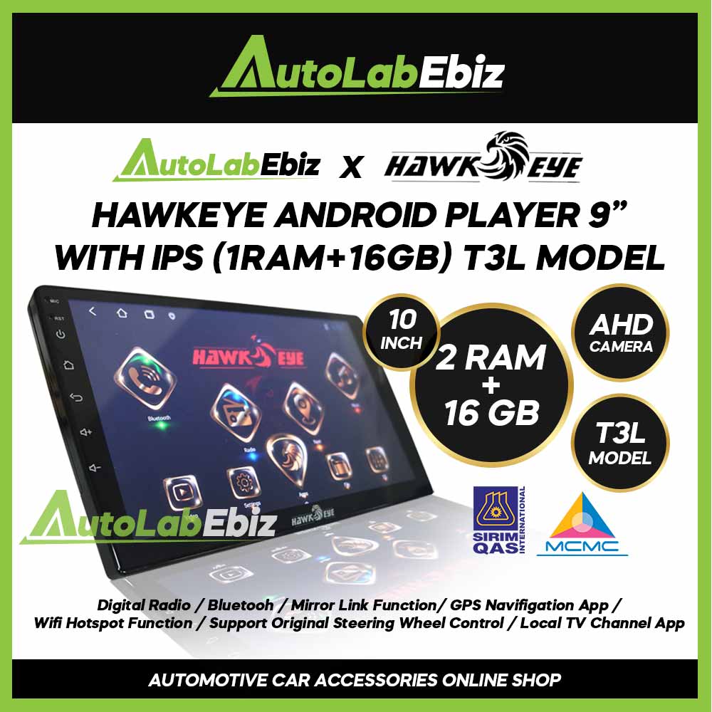 HawkEye Big Screen Android Player 10 inch (2RAM+16GB) with IPS/AHD/T3L ...