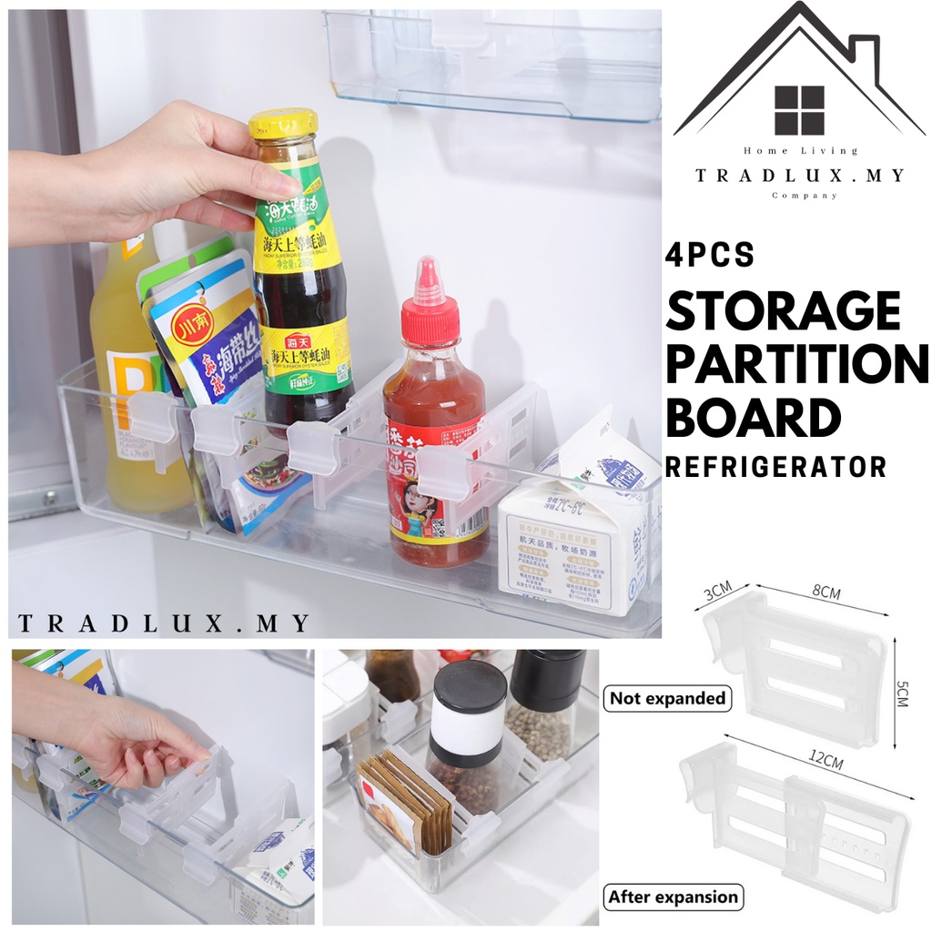Tradlux 4pcs Refrigerator Storage Partition Board Retractable Plastic ...