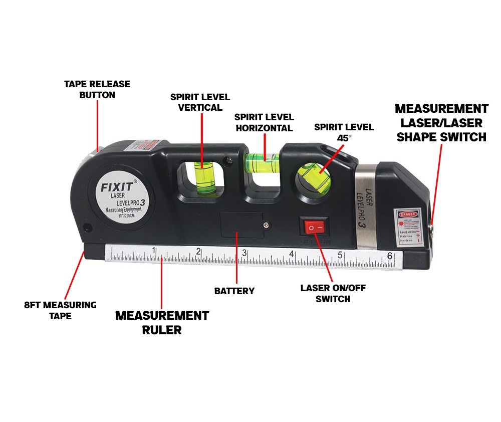 4 IN 1 FIXIT LEVEL PRO 3 LASER LEVEL Multifunctional Measurement Tools ...