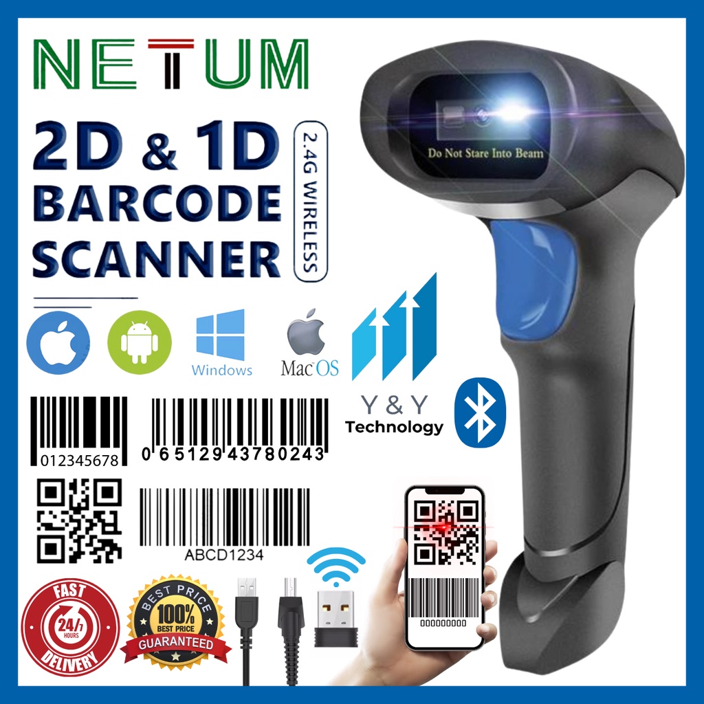 NETUM Barcode Scanner 2D Bluetooth Wireless 2.4G USB QR Code Reader ...