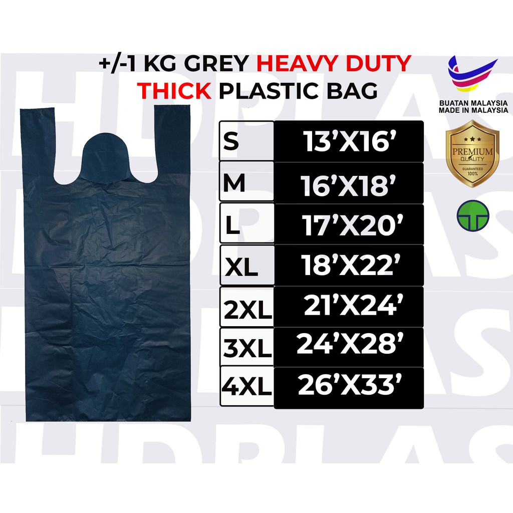 1 Kg Multi Size Grey Vtc Thick Plastic Bag Beg Plastik Beg Kedai Tebal