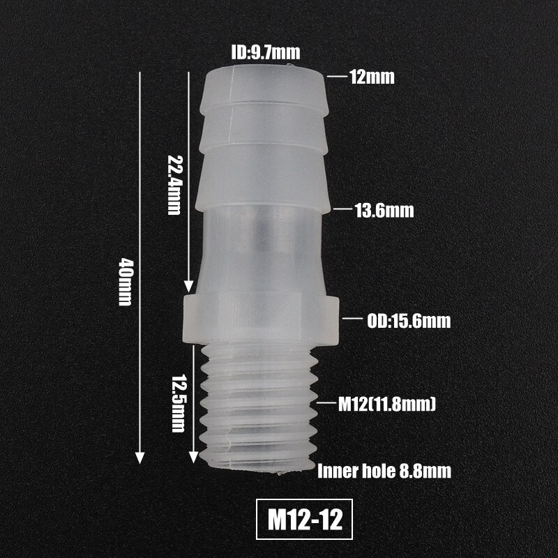 10Pcs/Lot 412mm To M10 M12 Thread Plastic Barbed Connector Aquarium