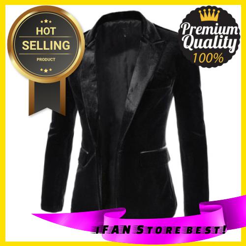 Lapel Pocket Edging Slimming Long Sleeve Corduroy Blazer Black Shopee Malaysia