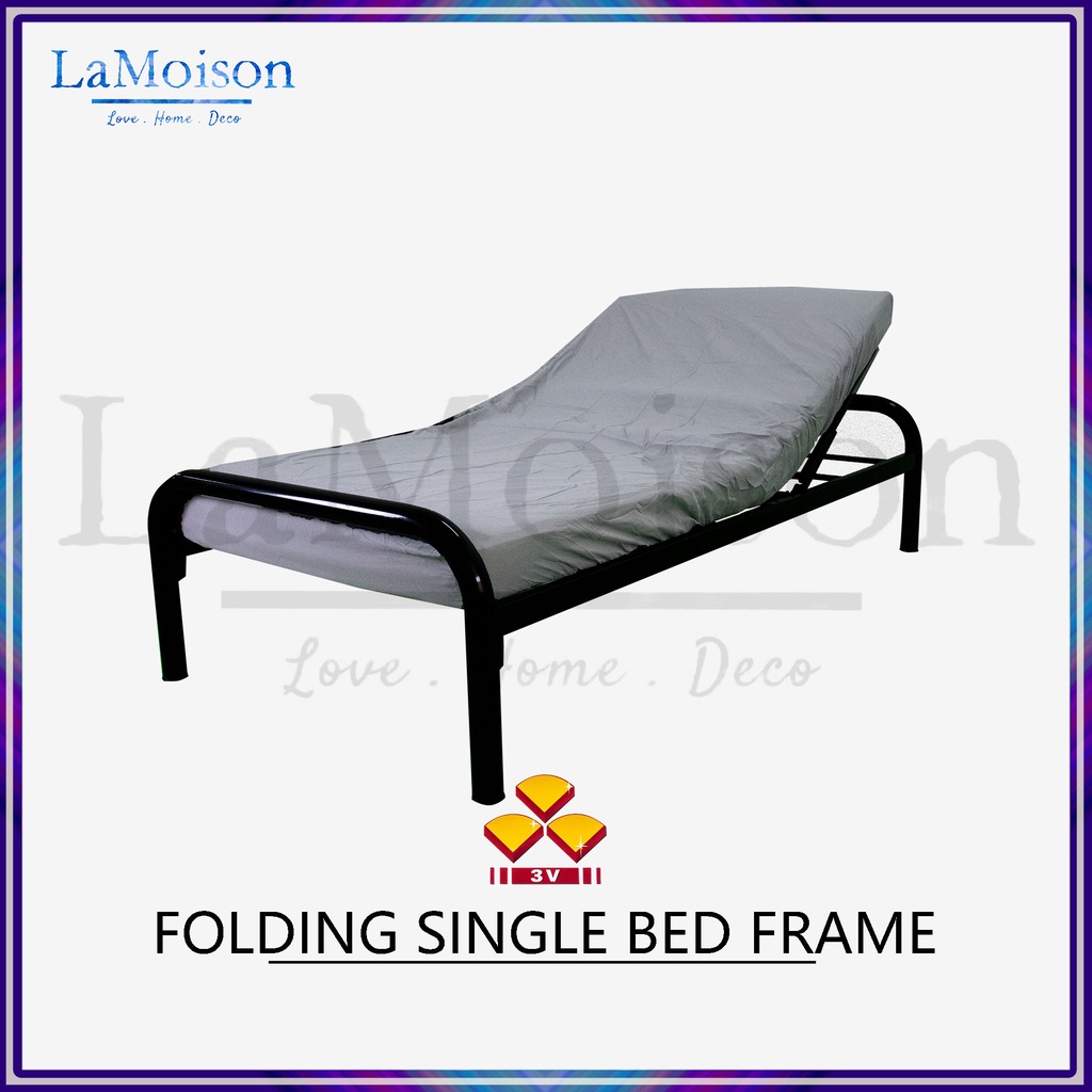 LaMoison 3V Powder Coat Metal Foldable Single Bed Frame Adjustable