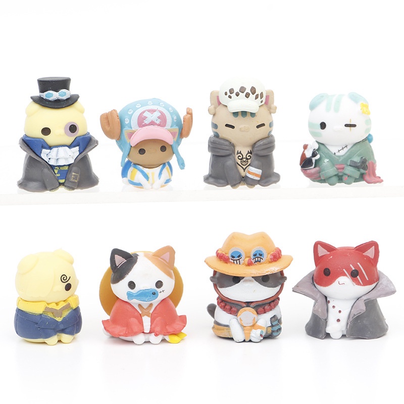 8pcs/bag Model Dolls One Piece Cat Anime Figures Toys Luffy Zoro ...
