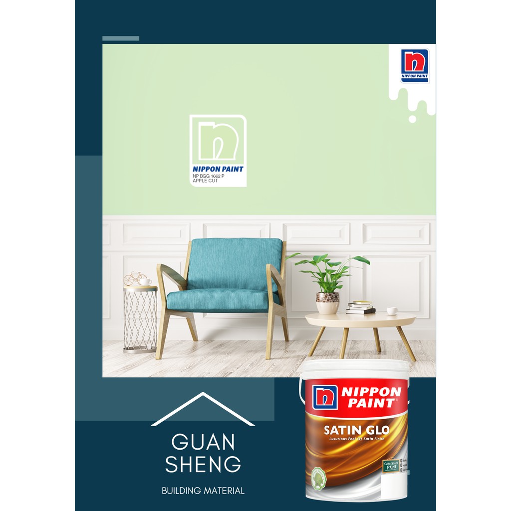 NIPPON Paint Satin Glo (Green Series) 1L Indoor Water Based Wall Paint ...