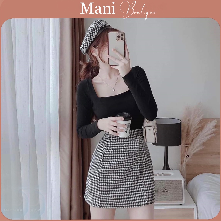 Short a line skirt made of felt with black and white checkered pattern high waisted for elegant office wear Shopee Malaysia