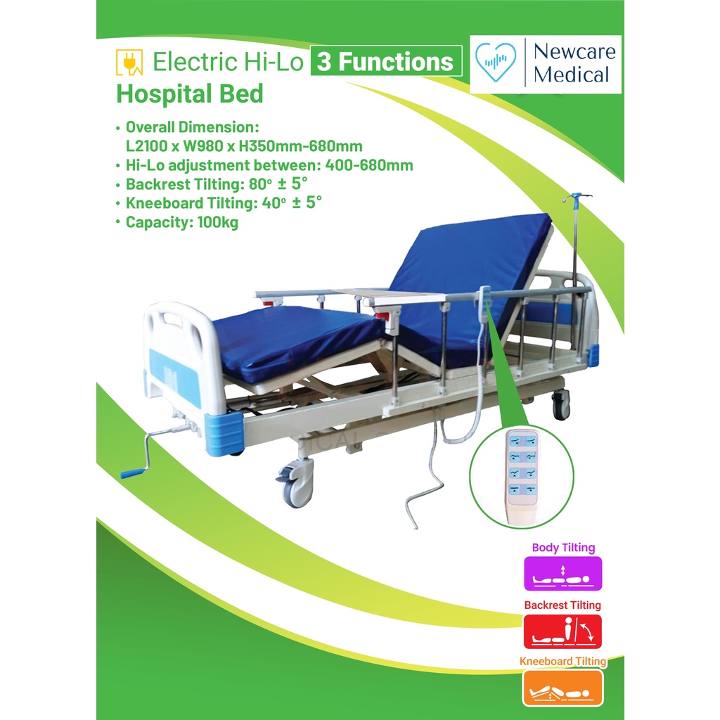 Hospital Bed with Mattress (Hi Lo 3 function) Shopee Malaysia