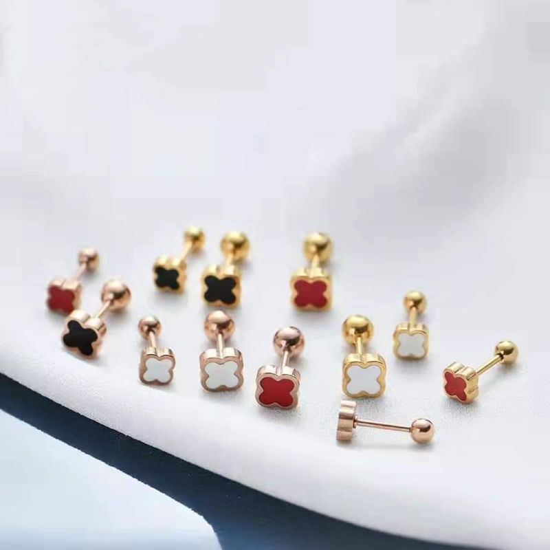 Stainless Steel VCA Flower Ball Earrings Fashion Barbell Screws Small