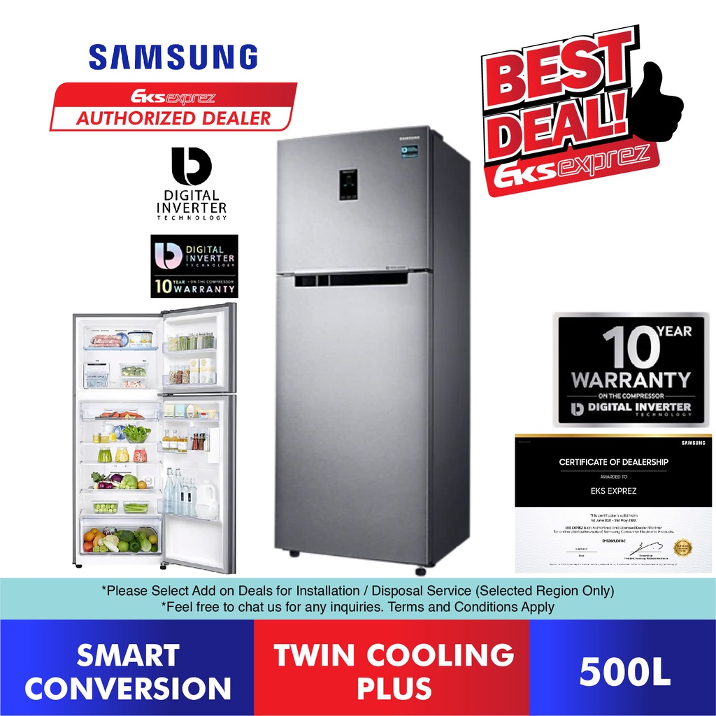Samsung Inverter Fridge (500L) RT38K5562SL/ME 2 Door Top Mount Freezer