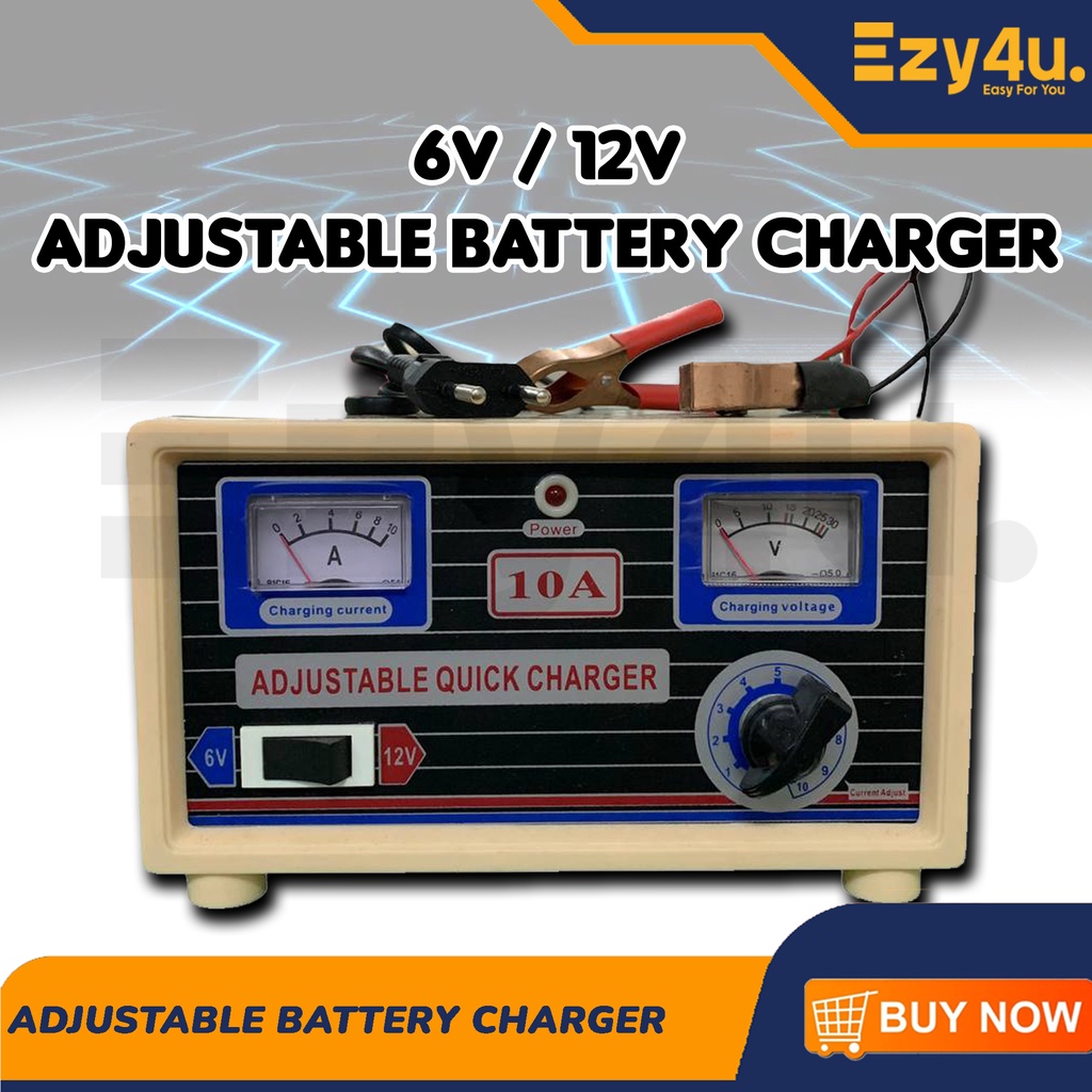 Car Battery Charger 10 AMP DC 6V 12V Adjustable Quick Battery Charger
