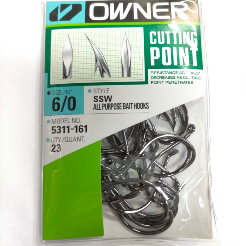 Owner SSW All Purpose Fishing Hook, Size 3/0, Black Chrome, Super Needle Point (5 Per Pack, Model 5315-131)