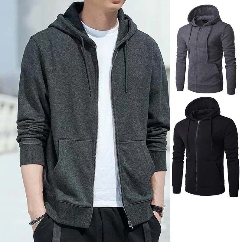 💥[S-XXL] Hoodies Unisex Long Sleeve Solid Zipper Sweatshirts Meron ...