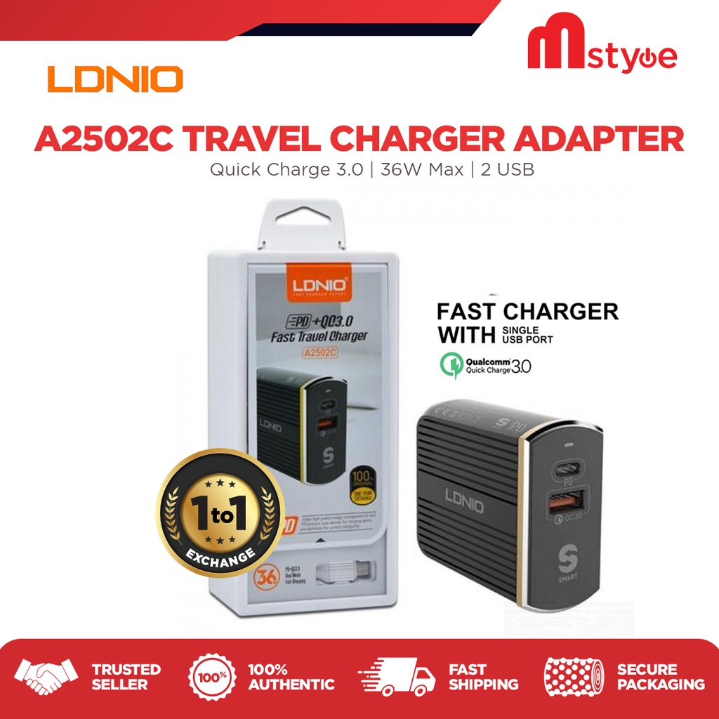 LDNIO A2502C PD + QC3.0 Fast Travel Charger Expert with USB Port & Type ...
