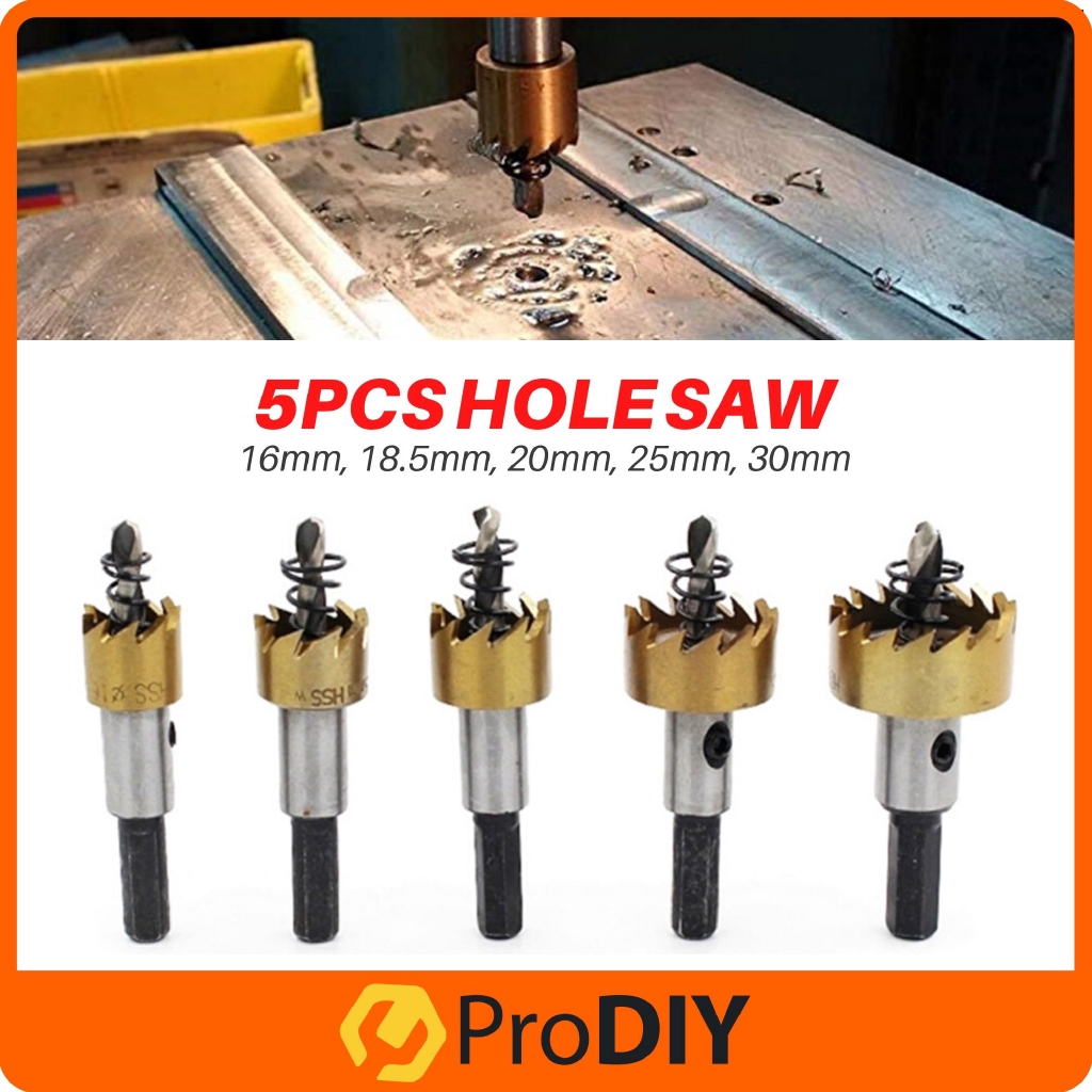 5-Piece HSS Hole Saw Set – 16mm To 30mm (5/8" To 1-3/16"), Heavy Duty Drill Bits For Stainless Steel, Aluminum, Plastic, And Wood