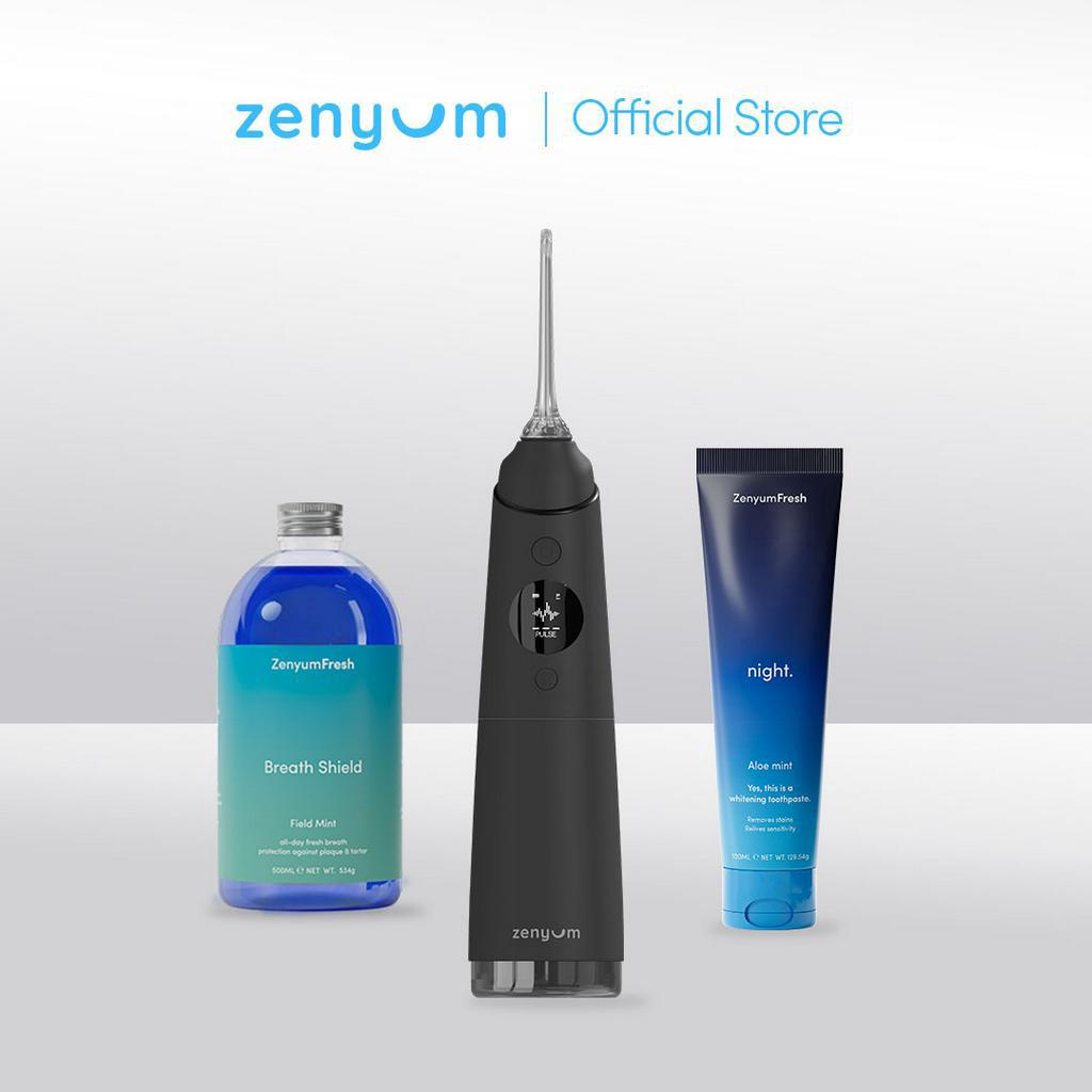 Zenyum Water Flosser Pro Jet (280ml) + Breath Shield Mouthwash (500ml) + Day OR Night Toothpaste