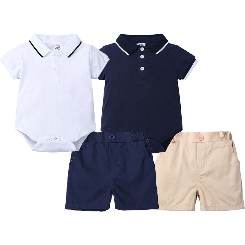 Baby Boy Gentleman Formal Summer Outfits Set Newborn Romper Polo with