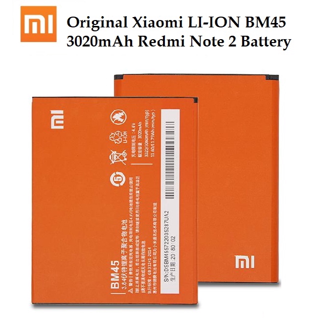 Premium Original Quality XIAOMI LI-ION BM45 3020mAh Xiaomi Redmi Note 2 ...