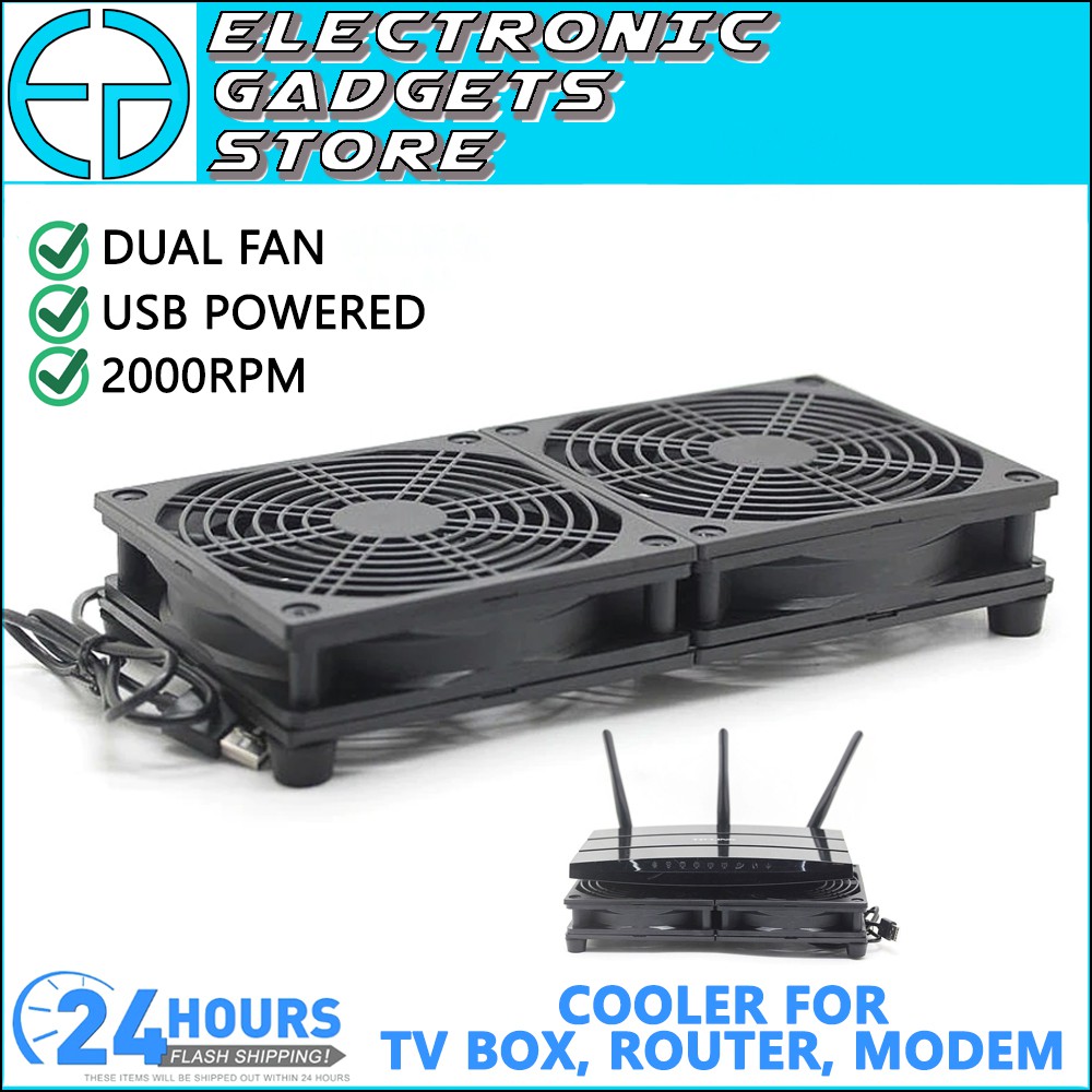(READY STOCK) USB 5V Powered 120mm 2000RPM Dual Cooling Fan for Router