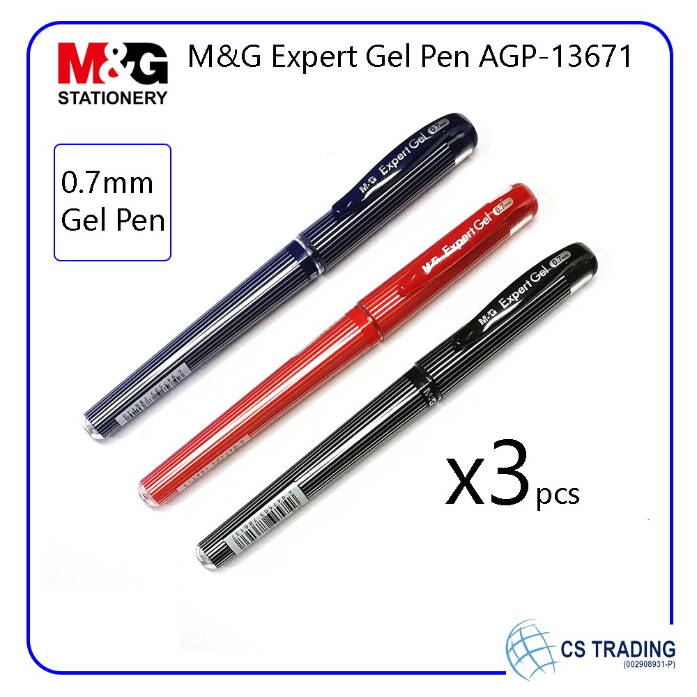 3 pcs x M&G 0.7mm Expert Gel Pen AGP-13671 Grip Stick Fine Point Black ...