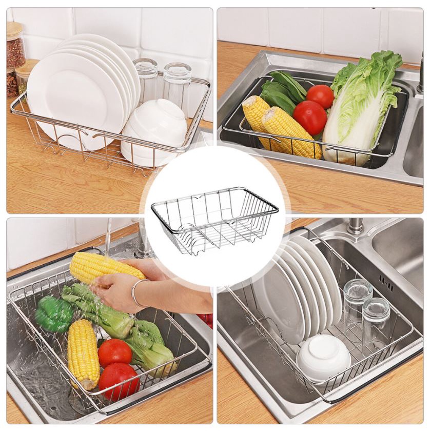 Stainless Steel Sink Drainer Expandable Dish Drying Rack Dish Drainer ...