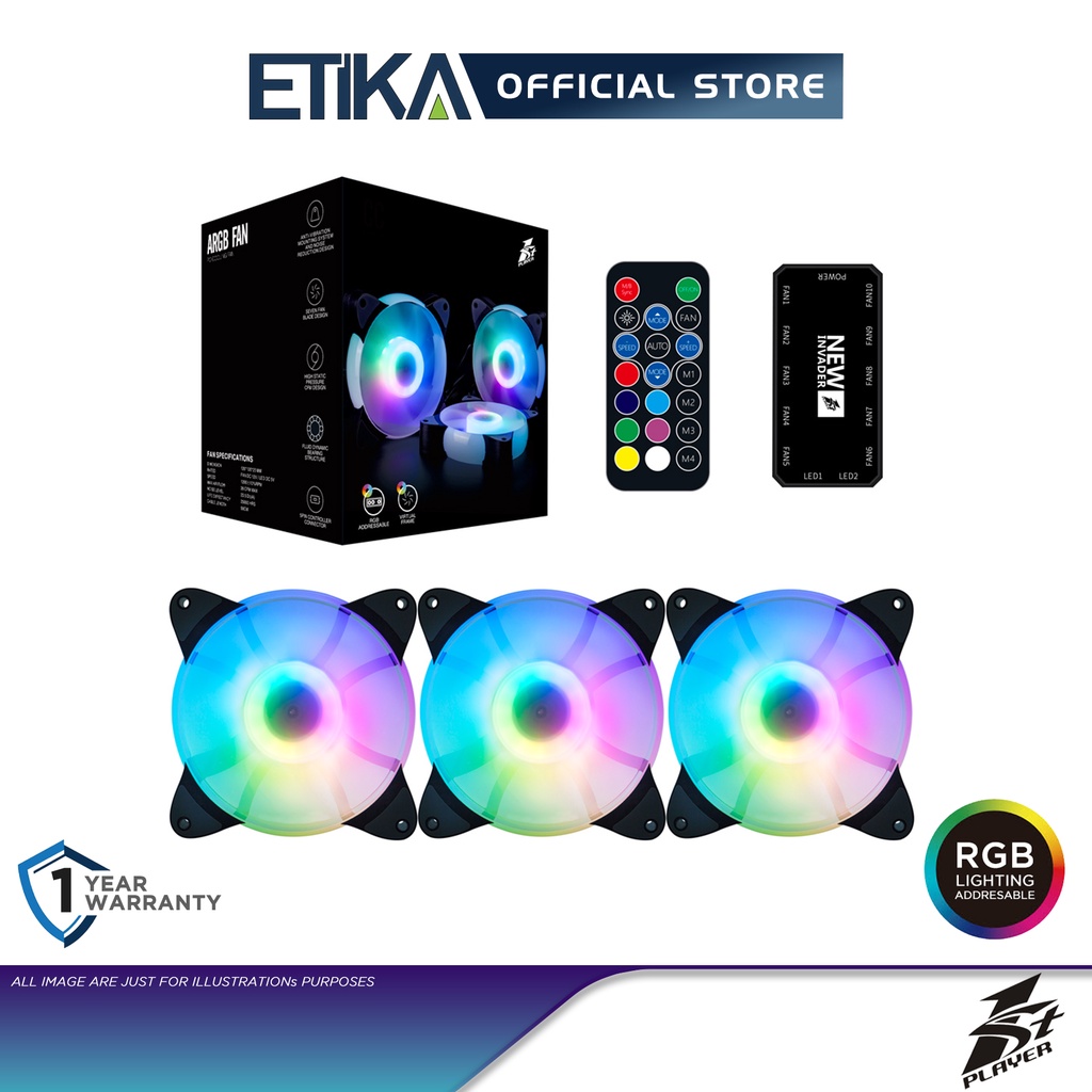 1st Player CC | ARGB RGB 3-in-1 Combo Pack Case Fan | 3x RGB LED PC ...